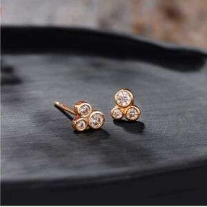 GOLD 14k Gold Plated Three Cubic Zirconia Stuff Earrings